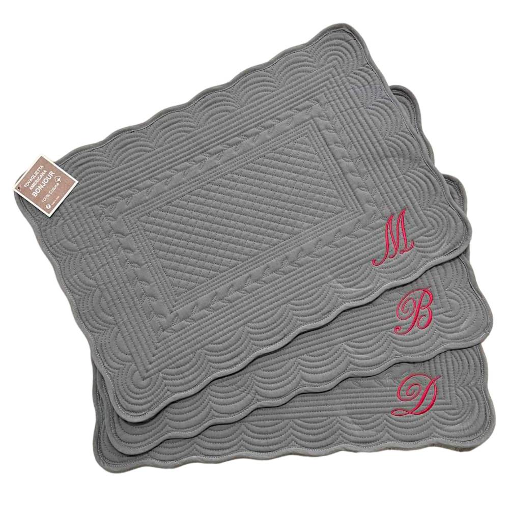 Tovaglietta americana trapuntata grigia personalizzata