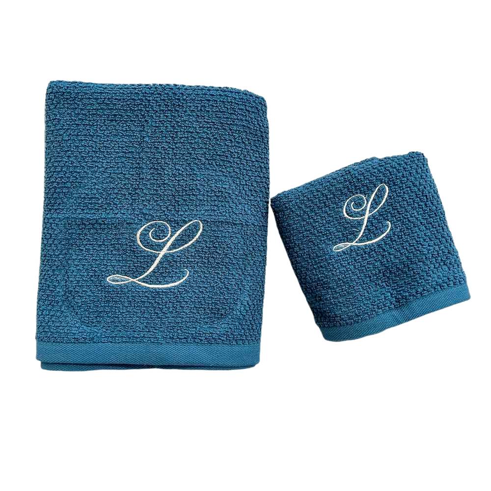 Coppia asciugamani chicco di riso petrolio Personalizzato