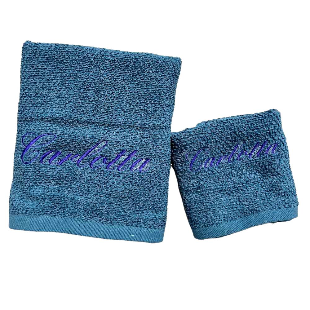 Coppia asciugamani chicco di riso petrolio Personalizzato