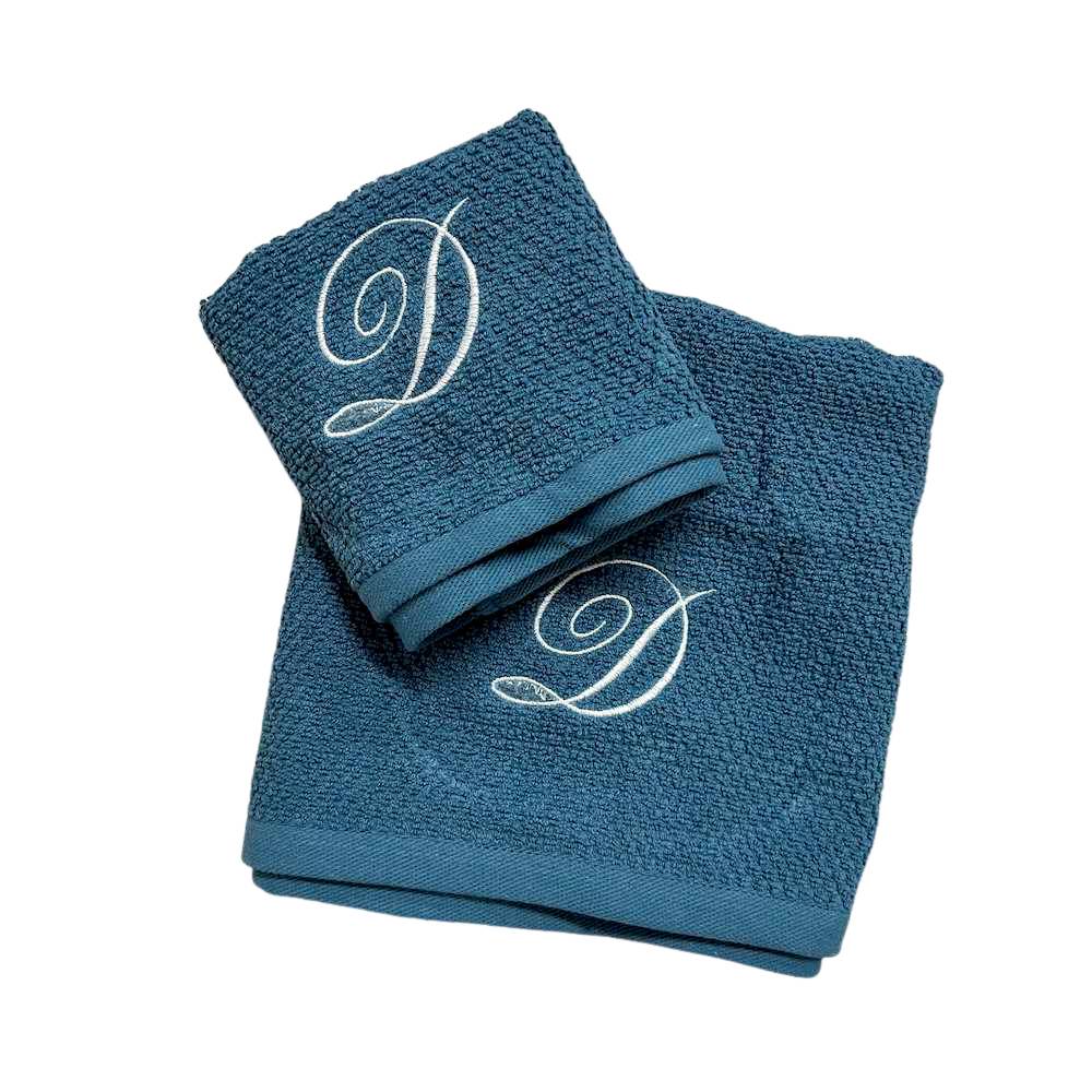 Coppia asciugamani chicco di riso petrolio Personalizzato