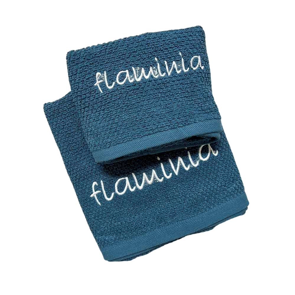 Coppia asciugamani chicco di riso petrolio Personalizzato