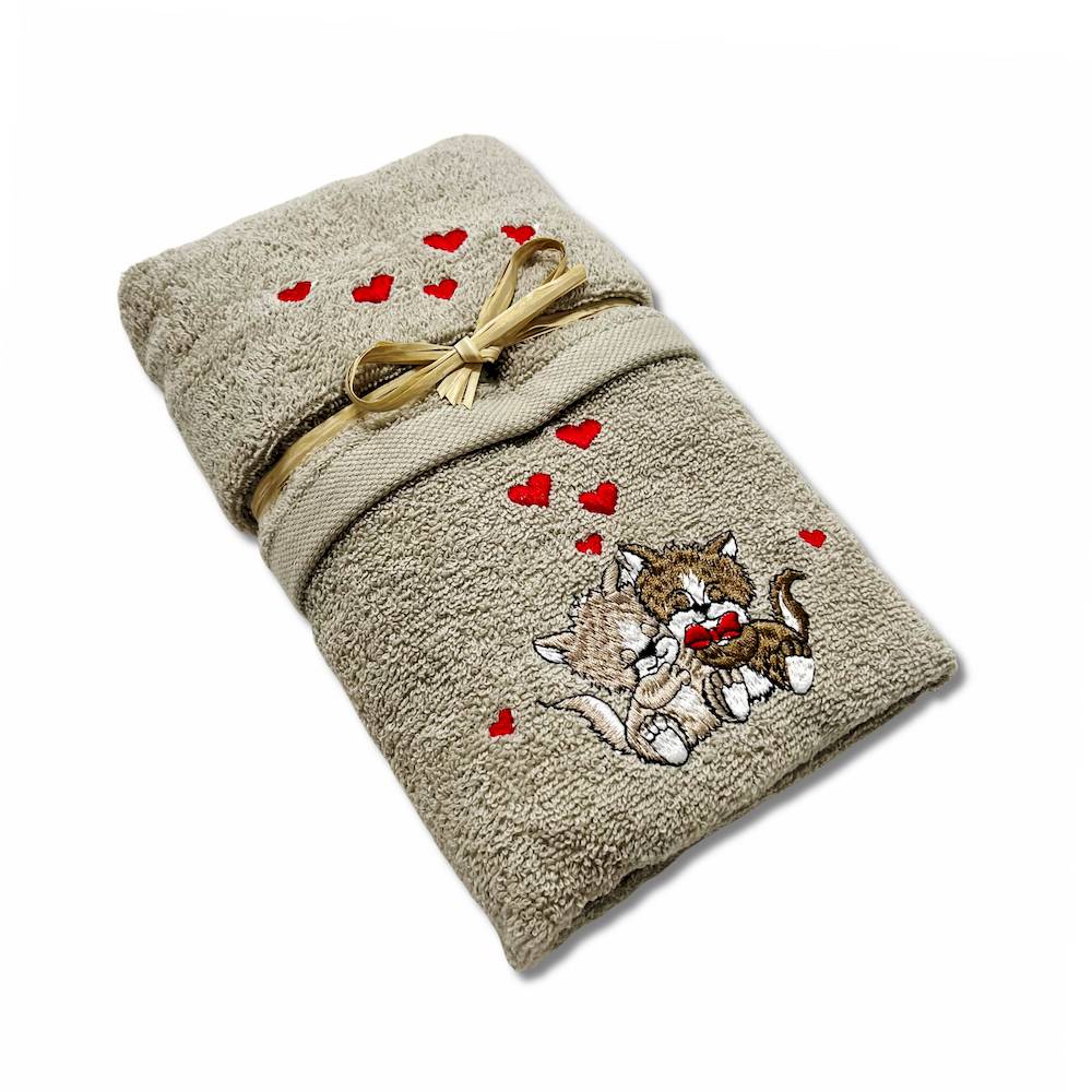 Coppia asciugamani Gatti innamorati tortora
