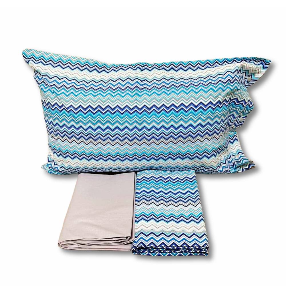 Completo Lenzuola Baia Zig Zag azzurro matrimoniale
