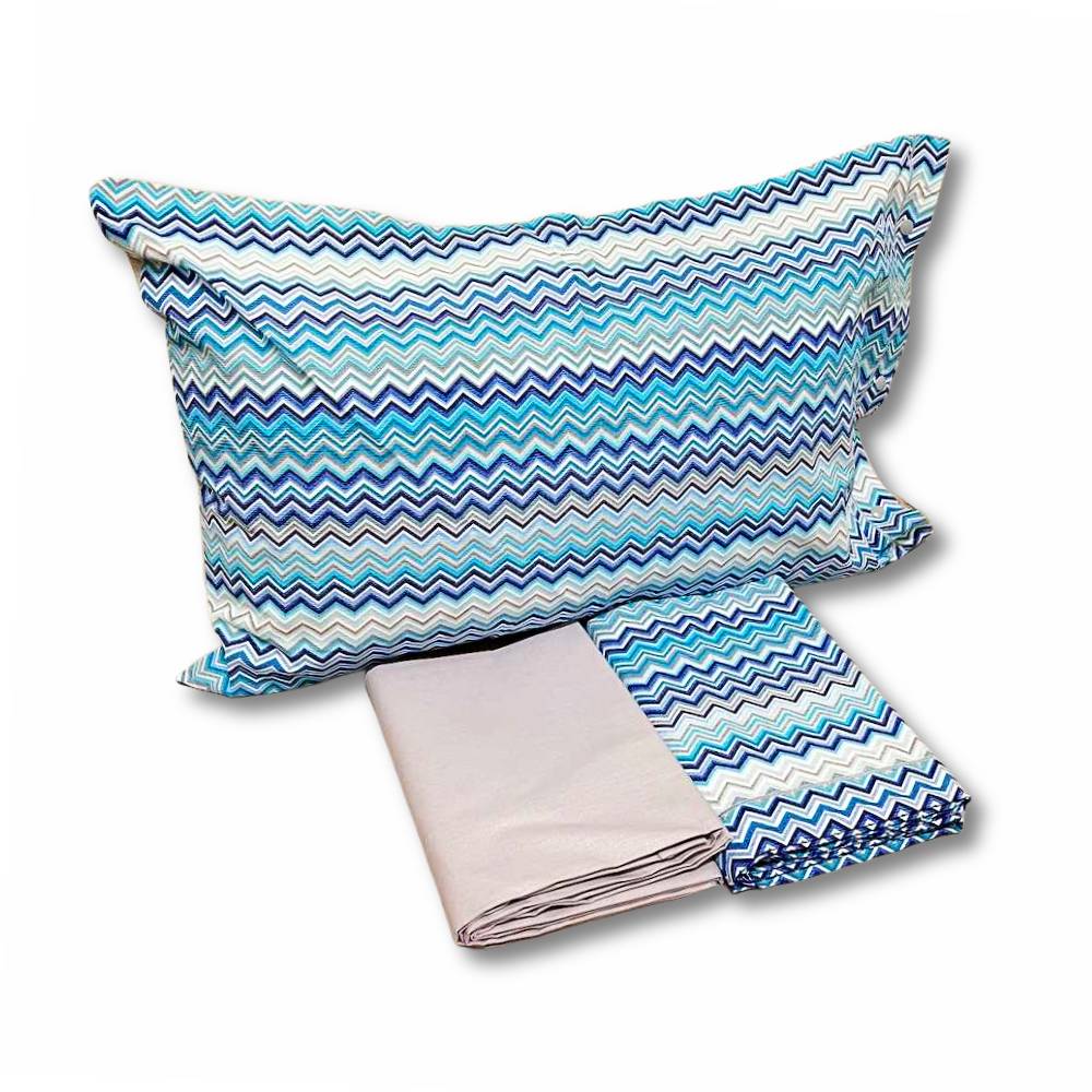 Completo Lenzuola Baia Zig Zag azzurro matrimoniale