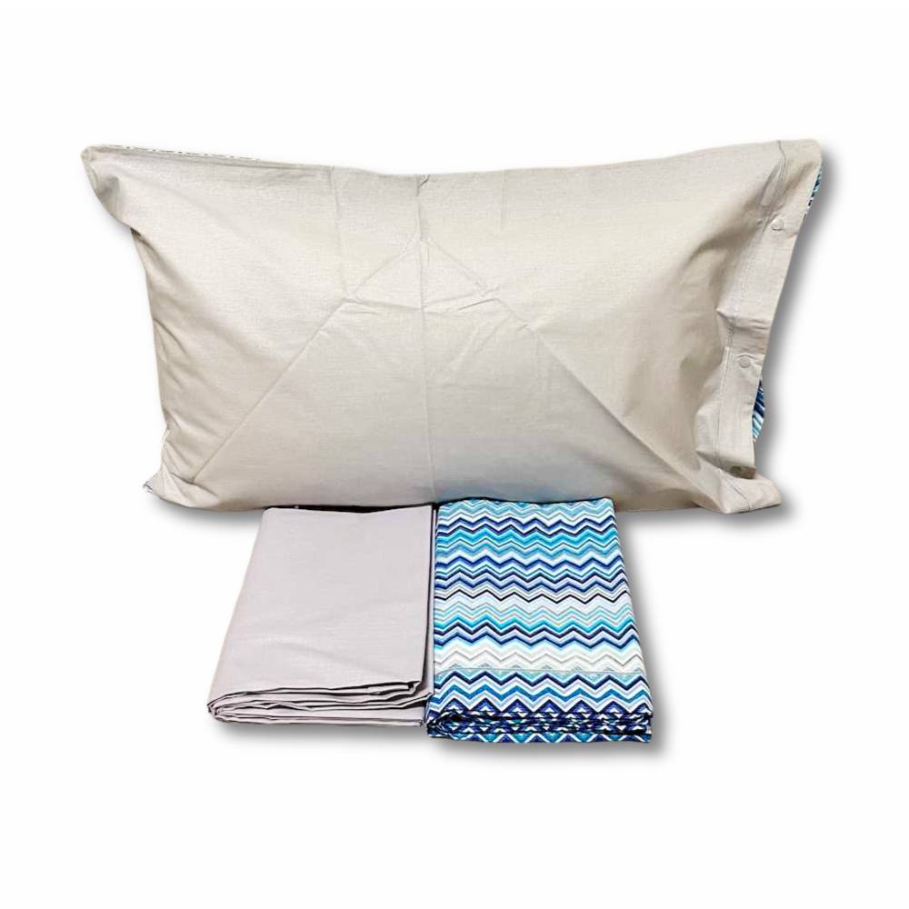 Completo Lenzuola Baia Zig Zag azzurro matrimoniale