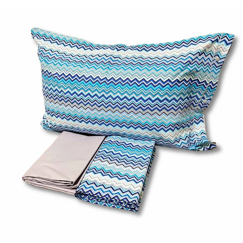 Completo Lenzuola Baia Zig Zag azzurro piazza e mezzo