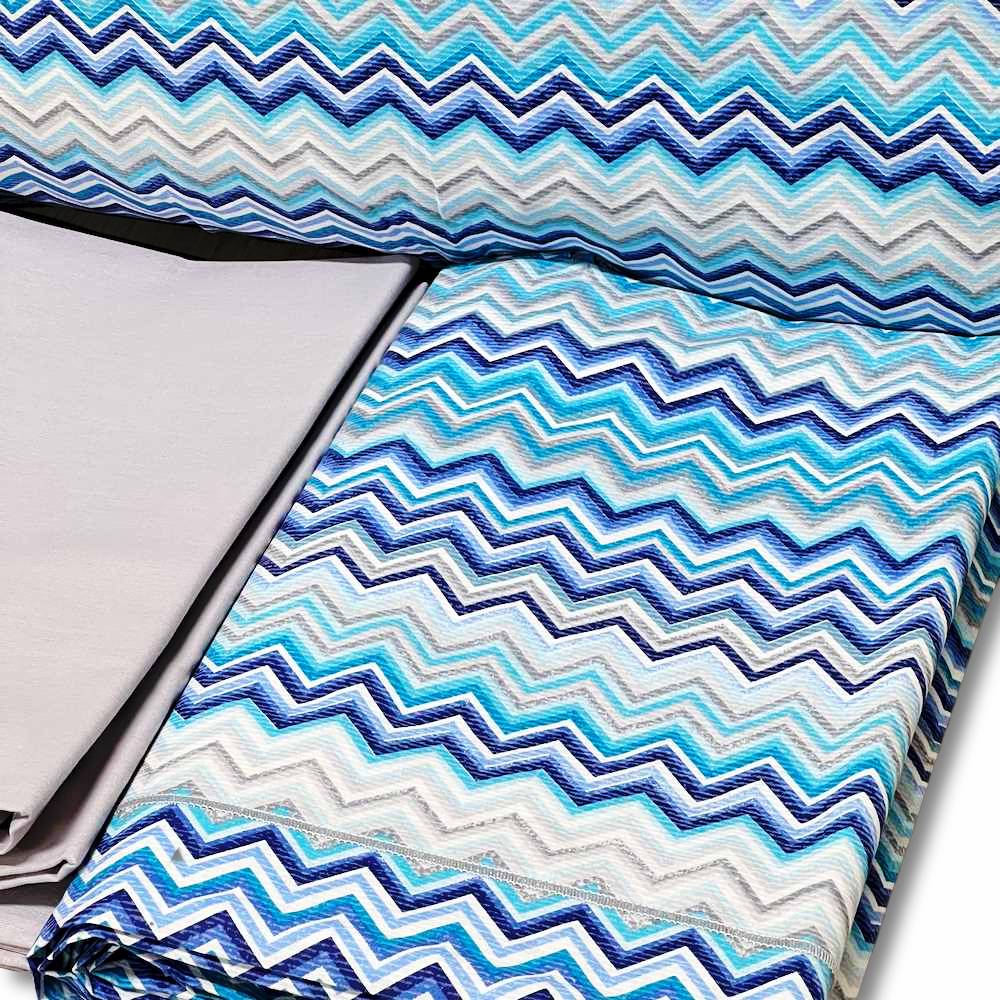 Completo Lenzuola Baia Zig Zag azzurro piazza e mezzo