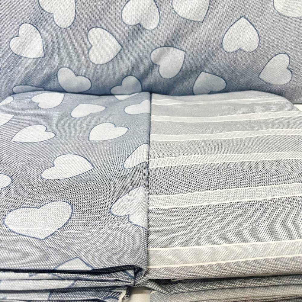 Completo Lenzuola Dream cuoricini e righe azzurro piazza e mezzo