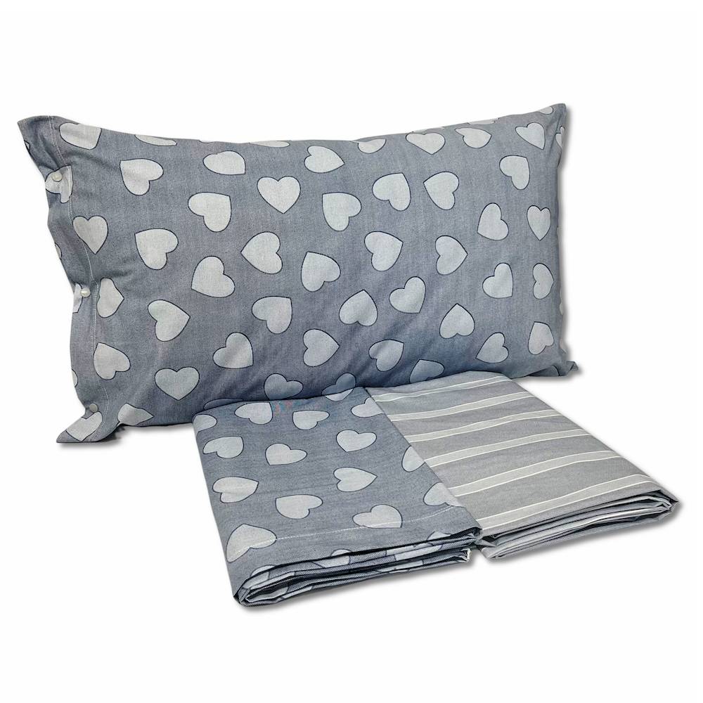 Completo Lenzuola Dream cuoricini e righe azzurro singolo