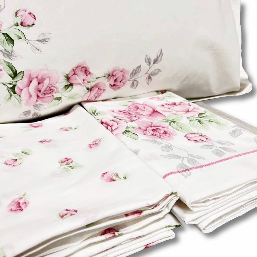 Completo Lenzuola Cloe rose rosa matrimoniale