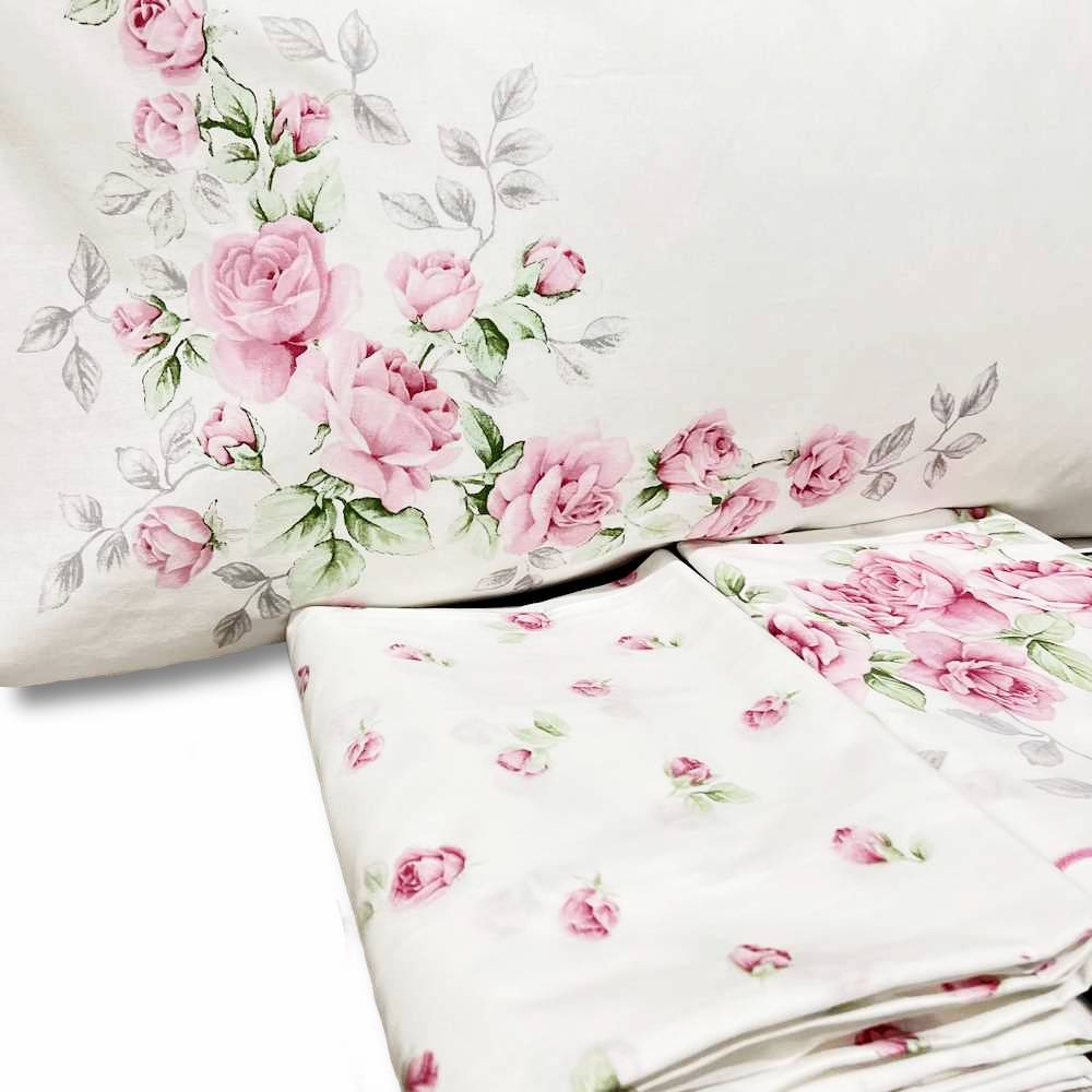 Completo Lenzuola Cloe rose rosa matrimoniale
