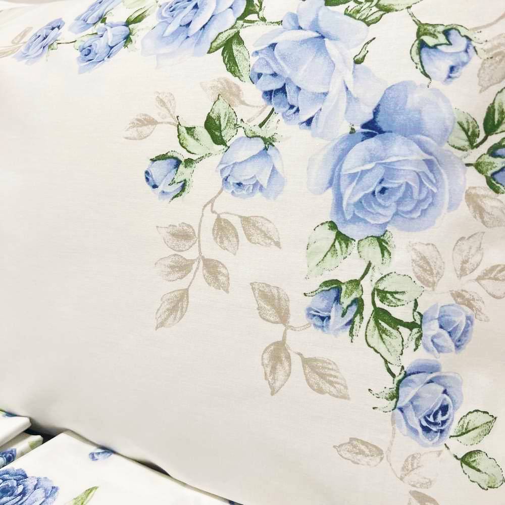 Completo Lenzuola Cloe rose azzurre matrimoniale