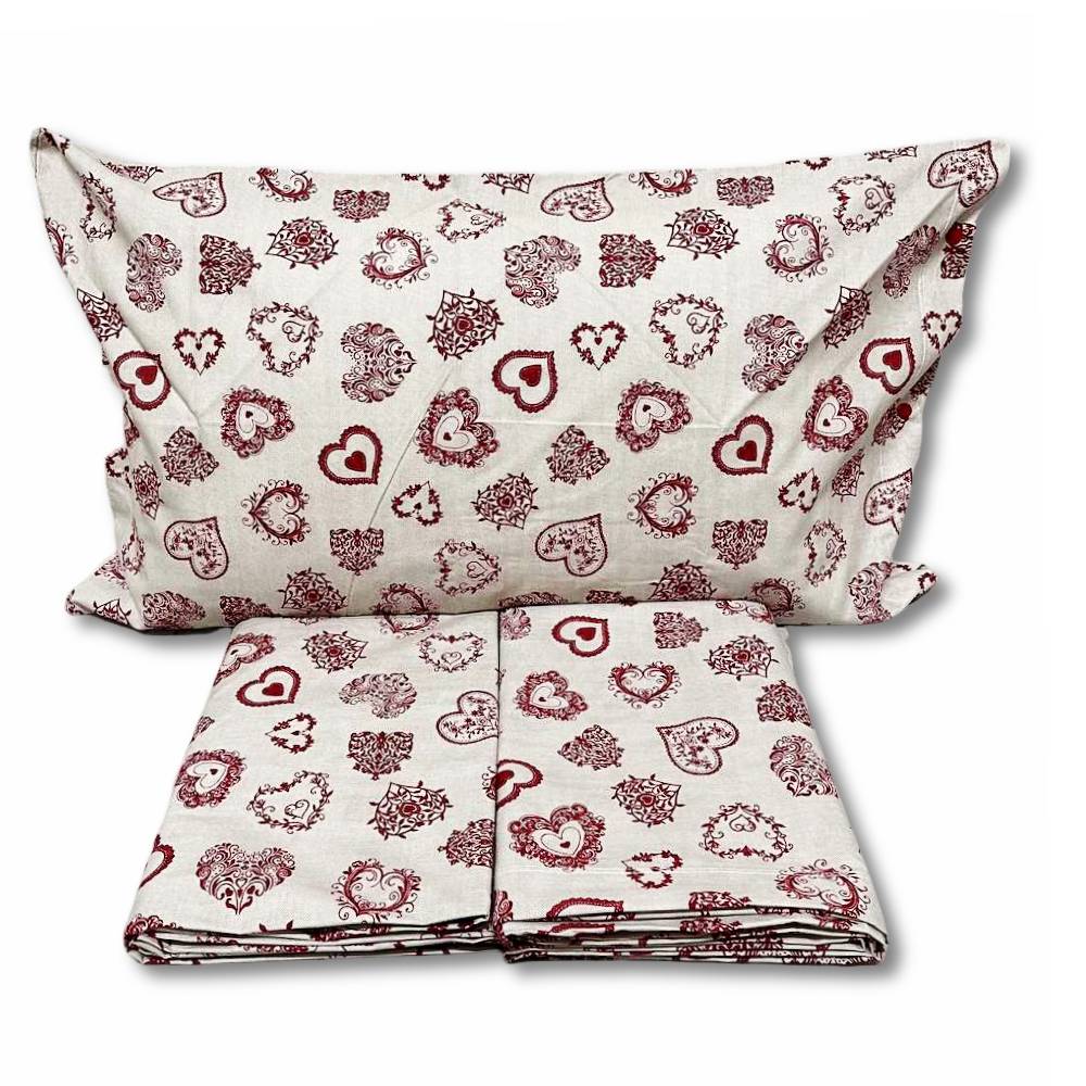 Completo Lenzuola Cuori rossi singolo