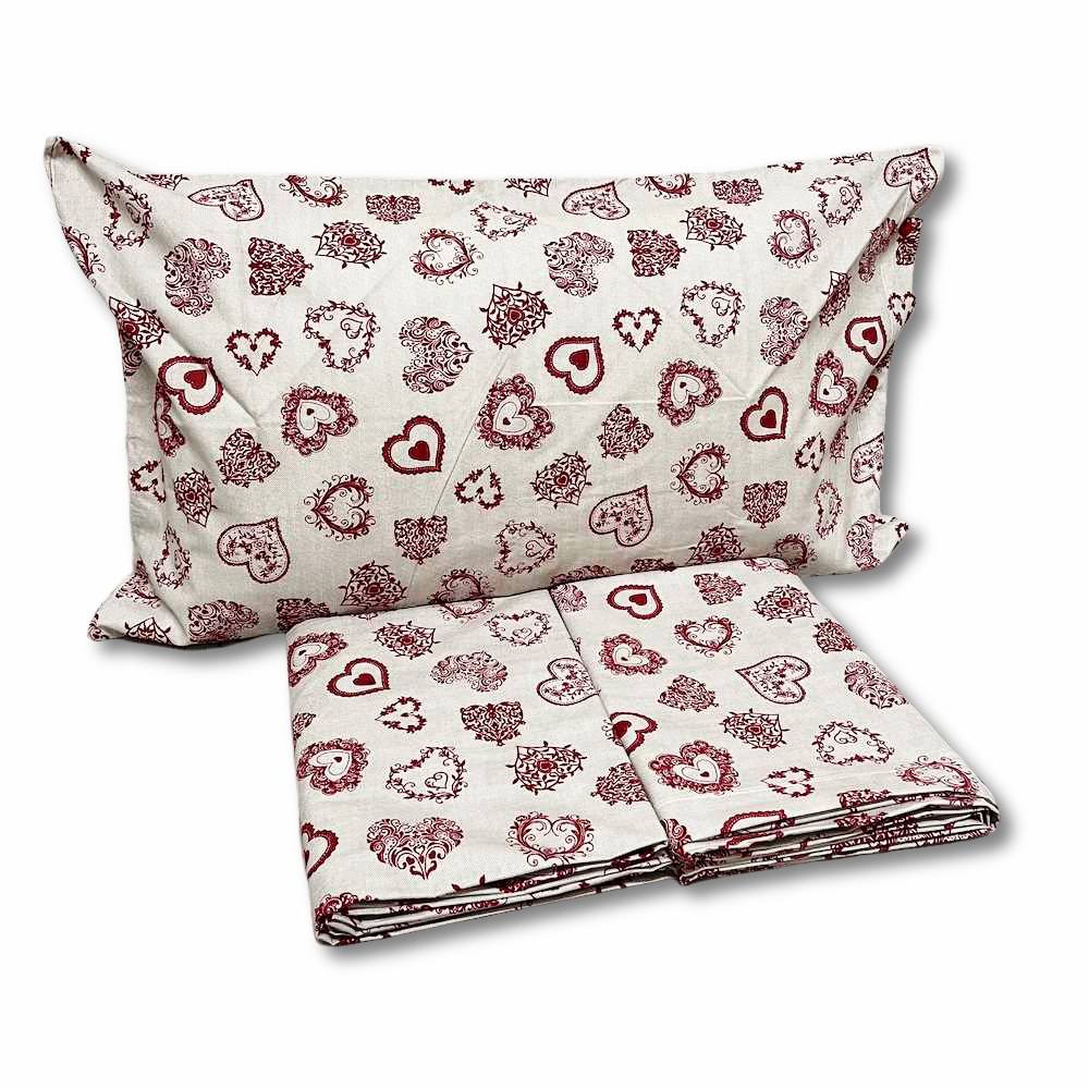 Completo Lenzuola Cuori rossi singolo