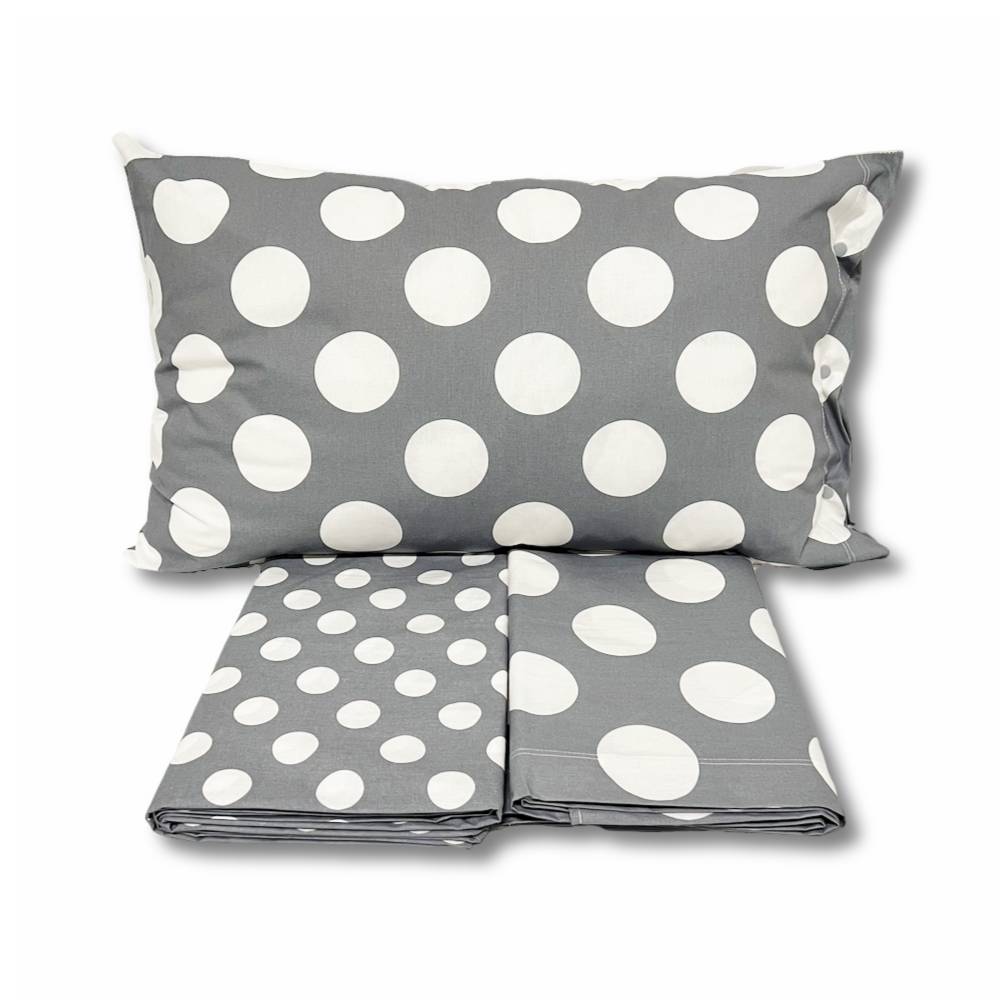 Completo Lenzuola moon pois grigio piazza e mezzo