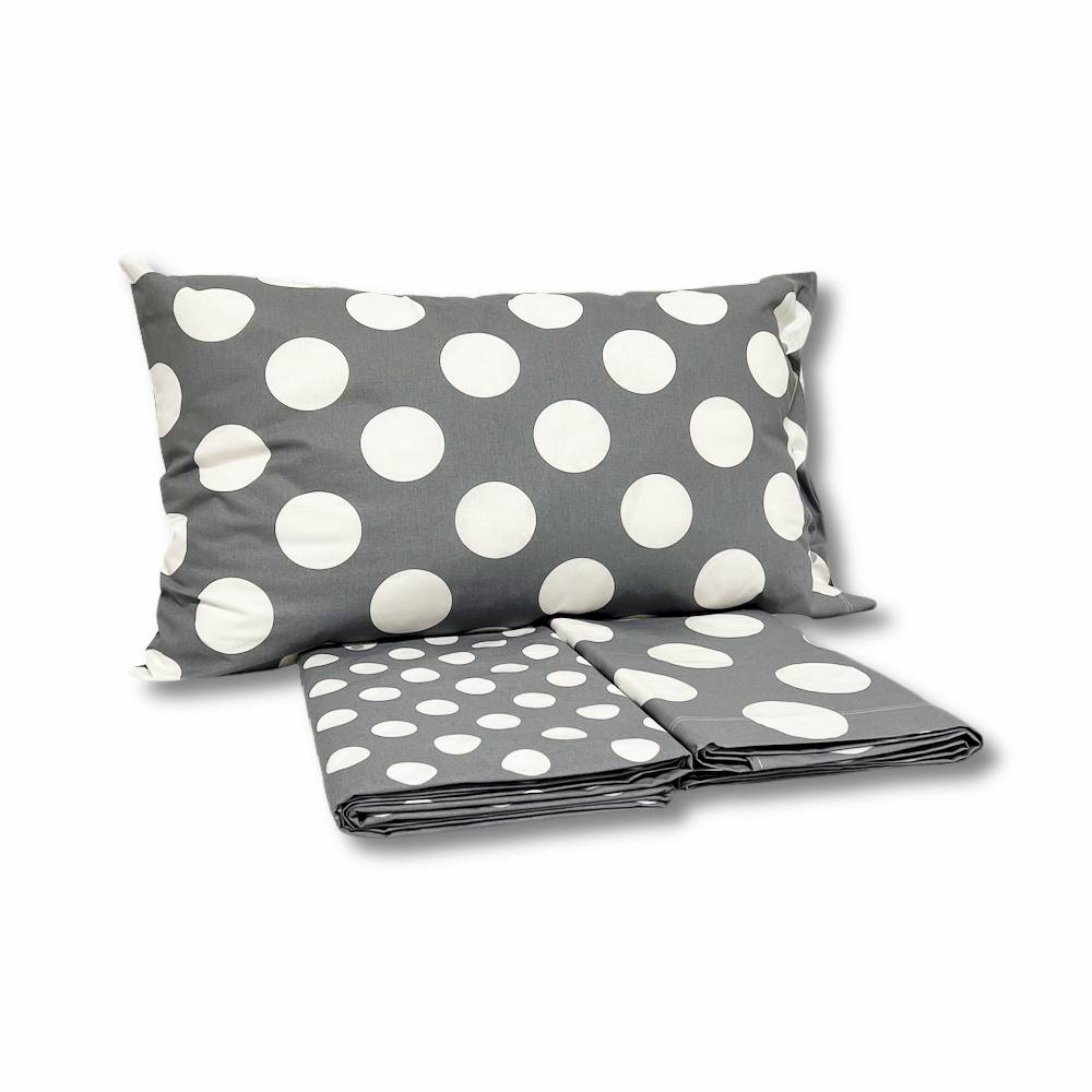 Completo Lenzuola moon pois grigio piazza e mezzo