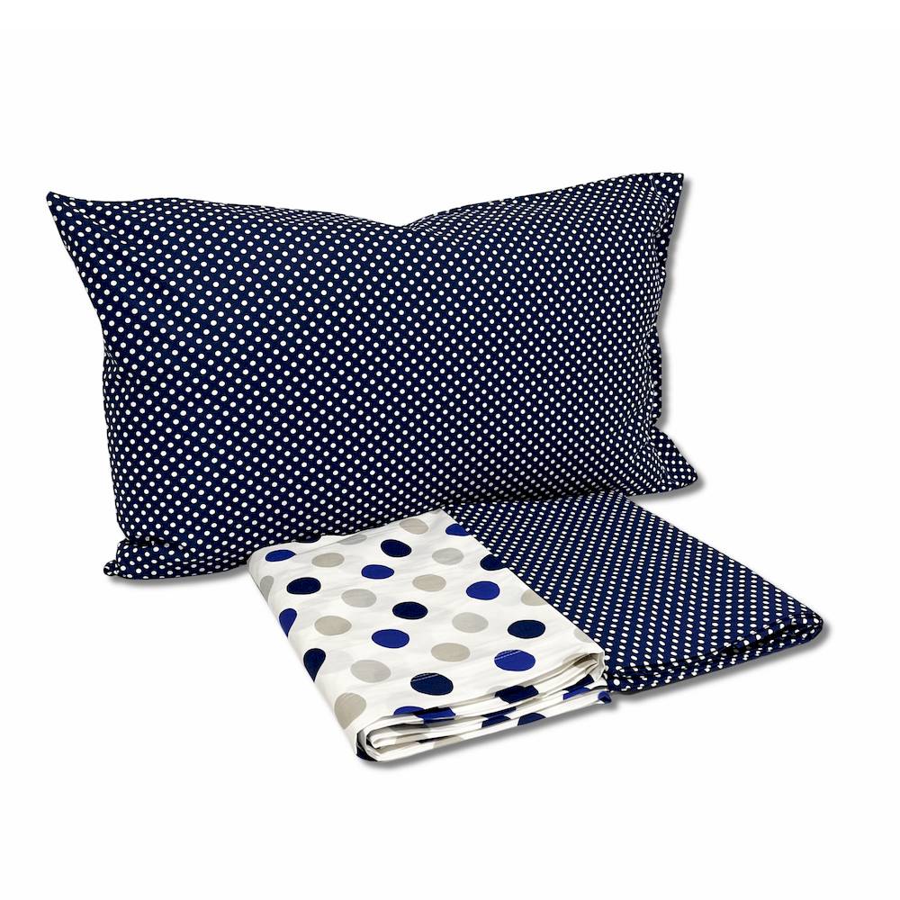 Completo Lenzuola Pois blu matrimoniale
