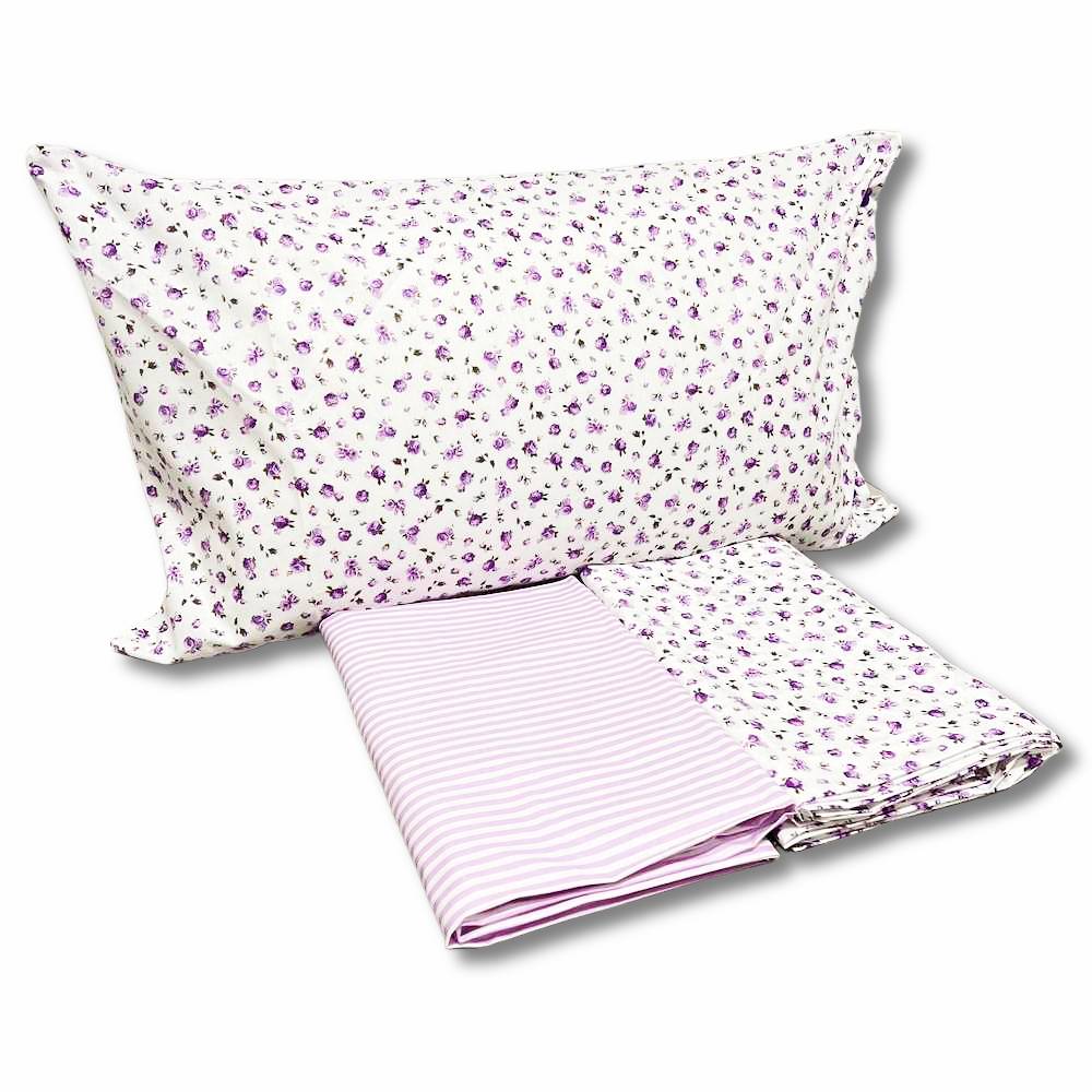 Completo Lenzuola Emy roselline lilla singolo