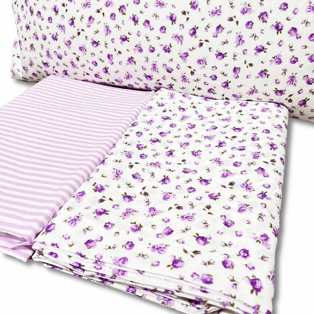 Completo Lenzuola Emy roselline lilla singolo