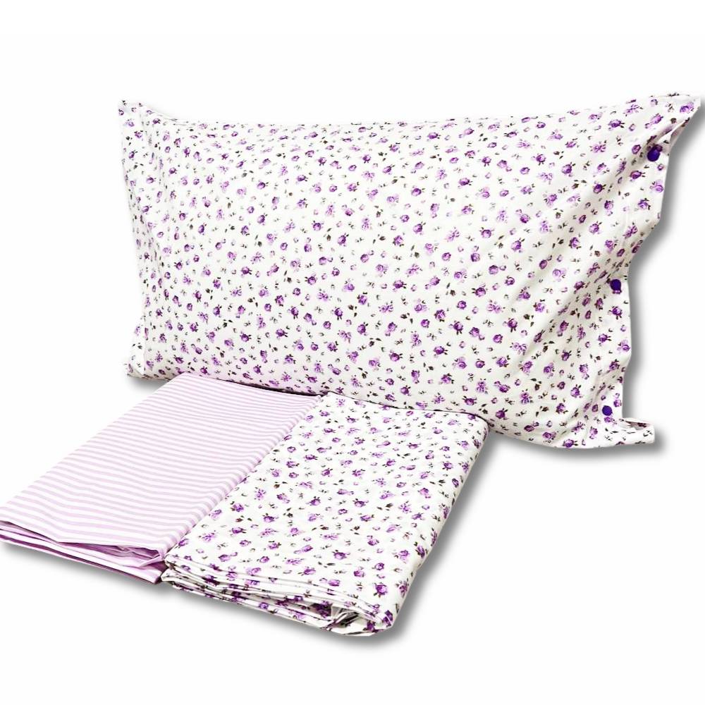 Completo Lenzuola Emy roselline lilla matrimoniale