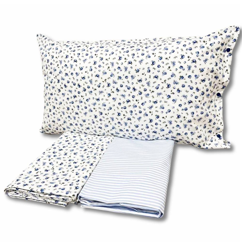 Completo Lenzuola Emy roselline azzurre Piazza e mezzo