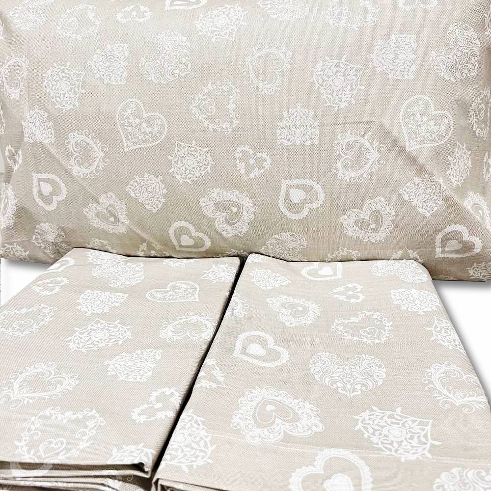 Completo Lenzuola Cuori bianchi matrimoniale