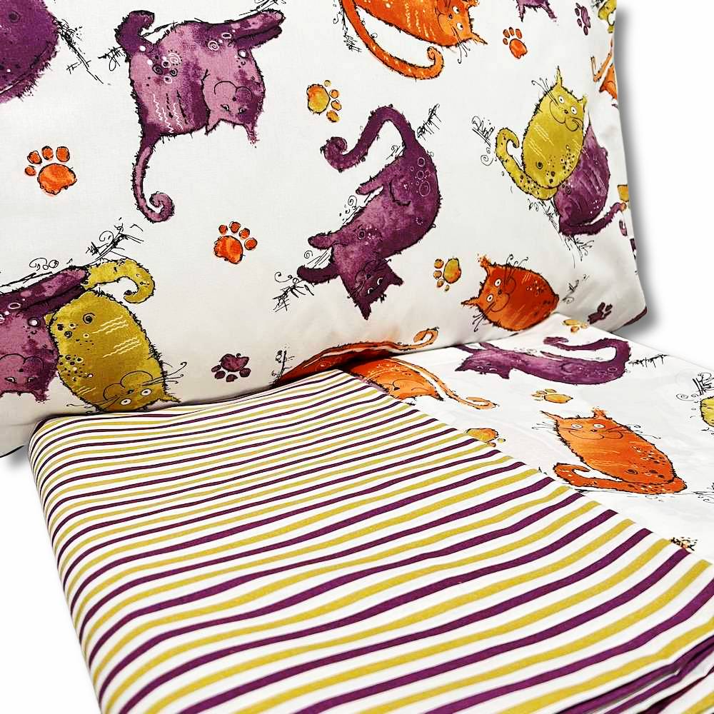 Completo Lenzuola Gattoni arancioni singolo