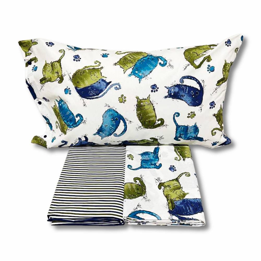 Completo Lenzuola Gattoni blu singolo