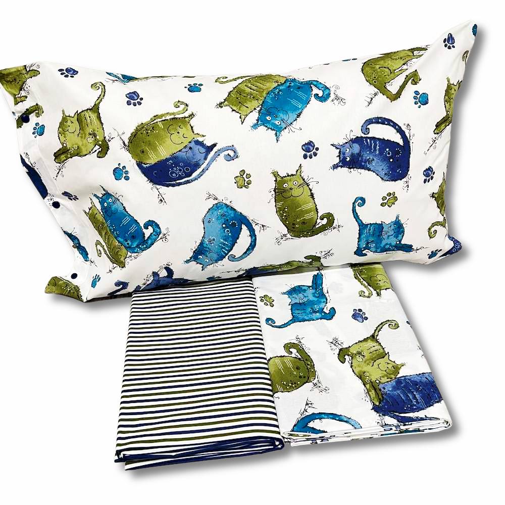 Completo Lenzuola Gattoni blu singolo