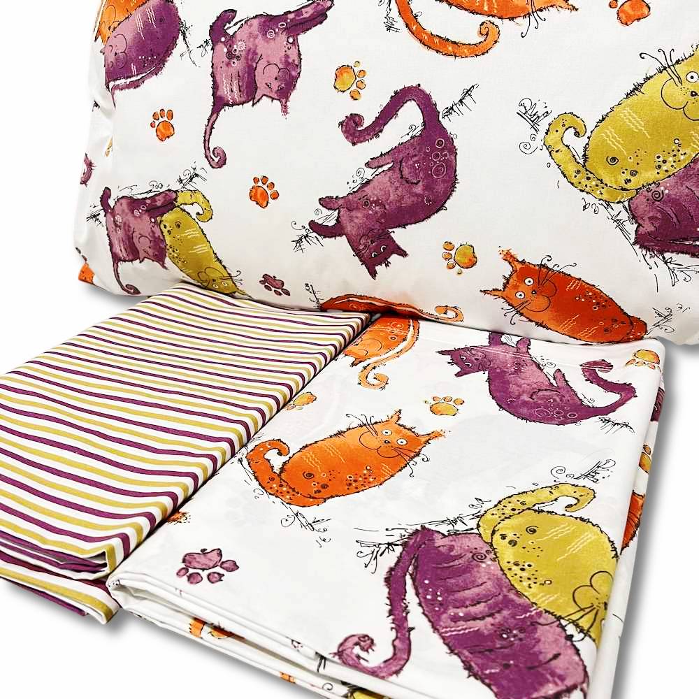 Completo Lenzuola Gattoni arancioni piazza e mezzo