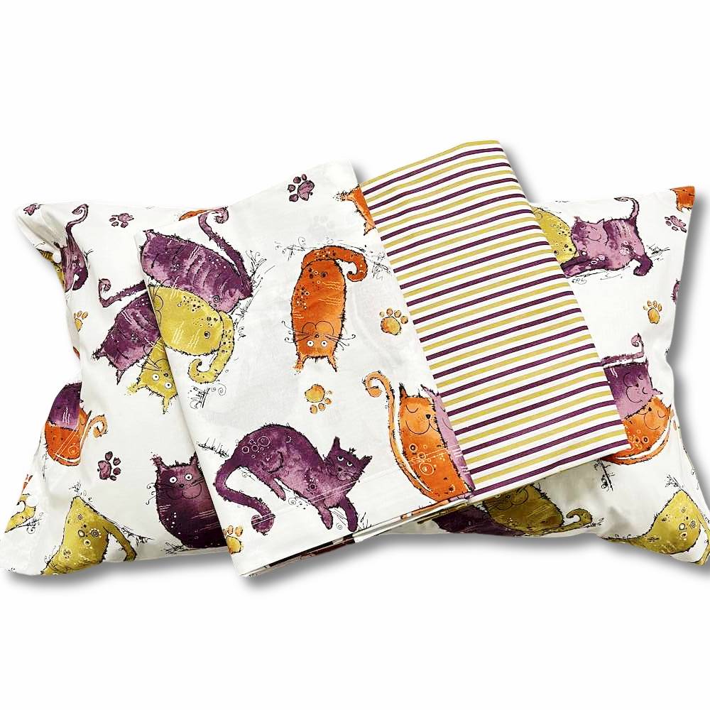 Completo Lenzuola Gattoni arancioni piazza e mezzo