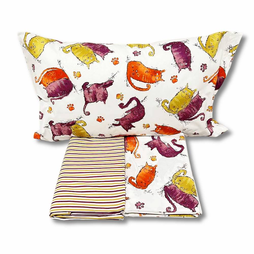 Completo Lenzuola Gattoni arancioni matrimoniale