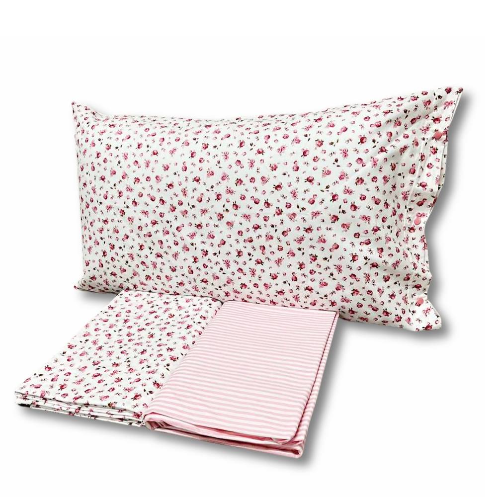 Completo Lenzuola Emy roselline rosa matrimoniale