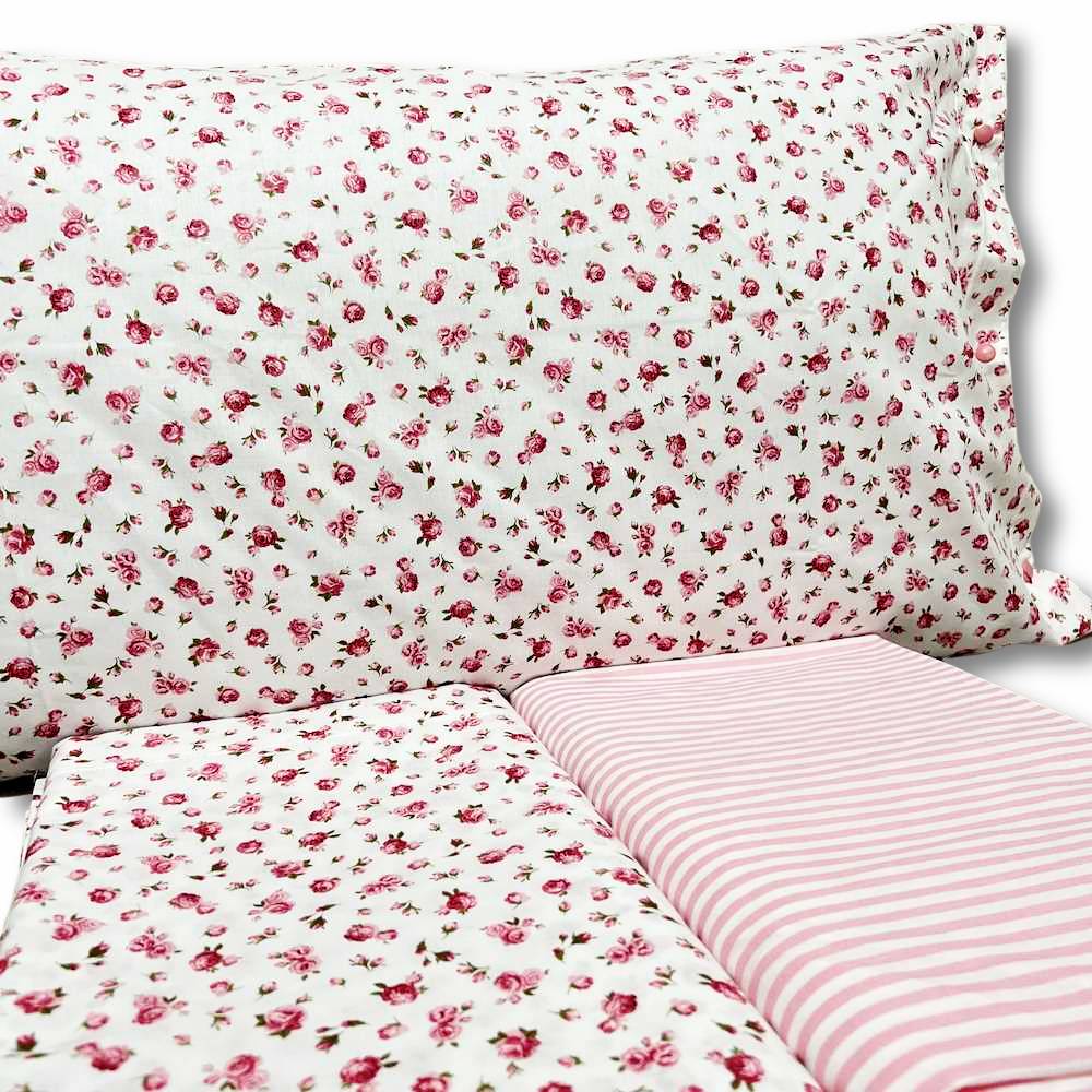 Completo Lenzuola Emy roselline rosa Piazza e mezzo