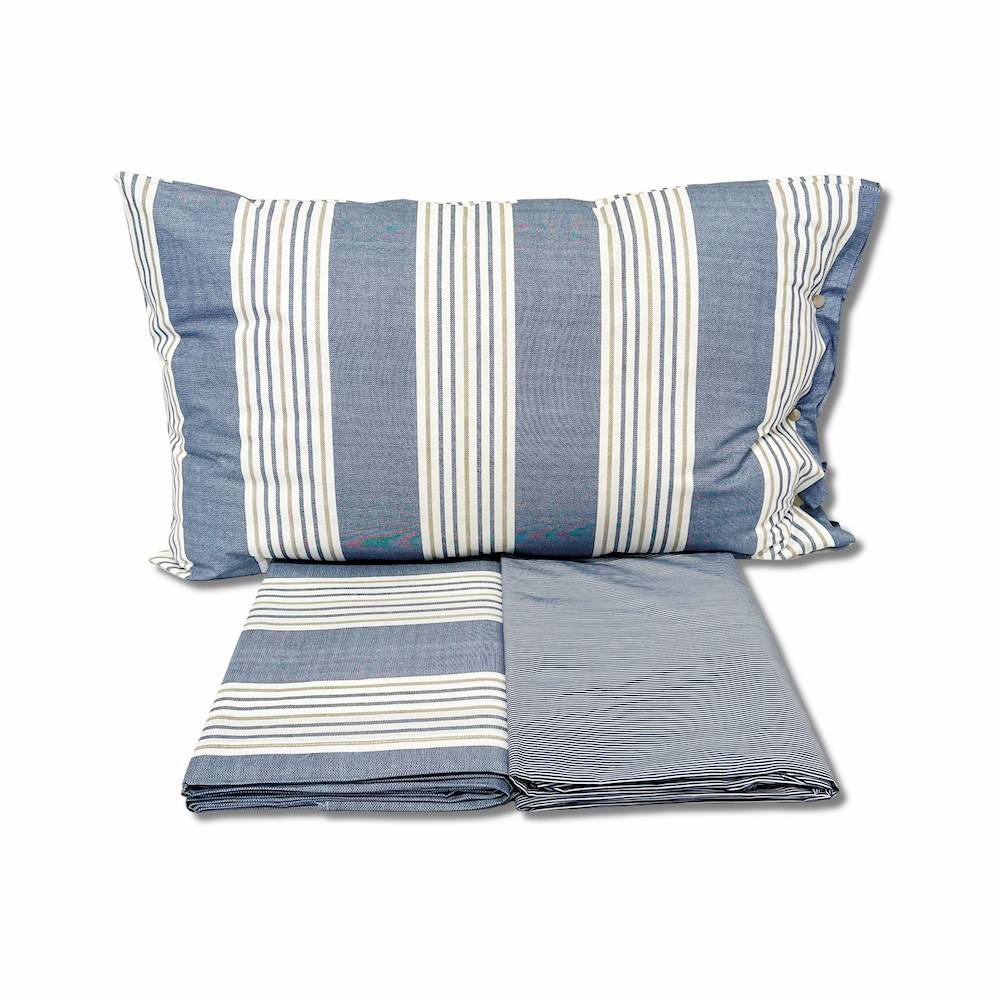 Completo Lenzuola Millerighe blu matrimoniale