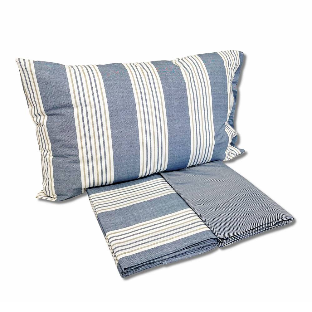 Completo Lenzuola Millerighe blu matrimoniale