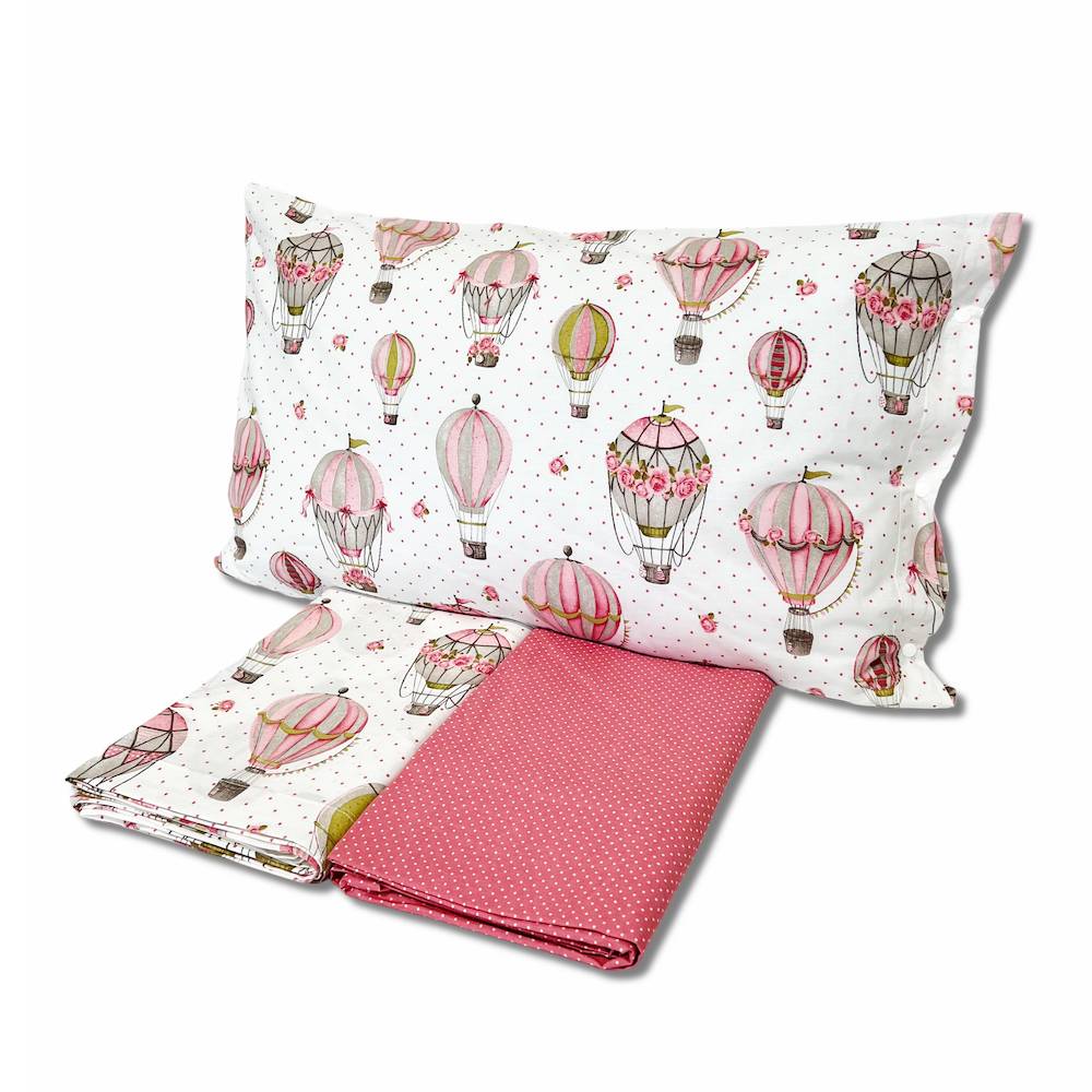 Completo Lenzuola Mongolfiere rosa singolo
