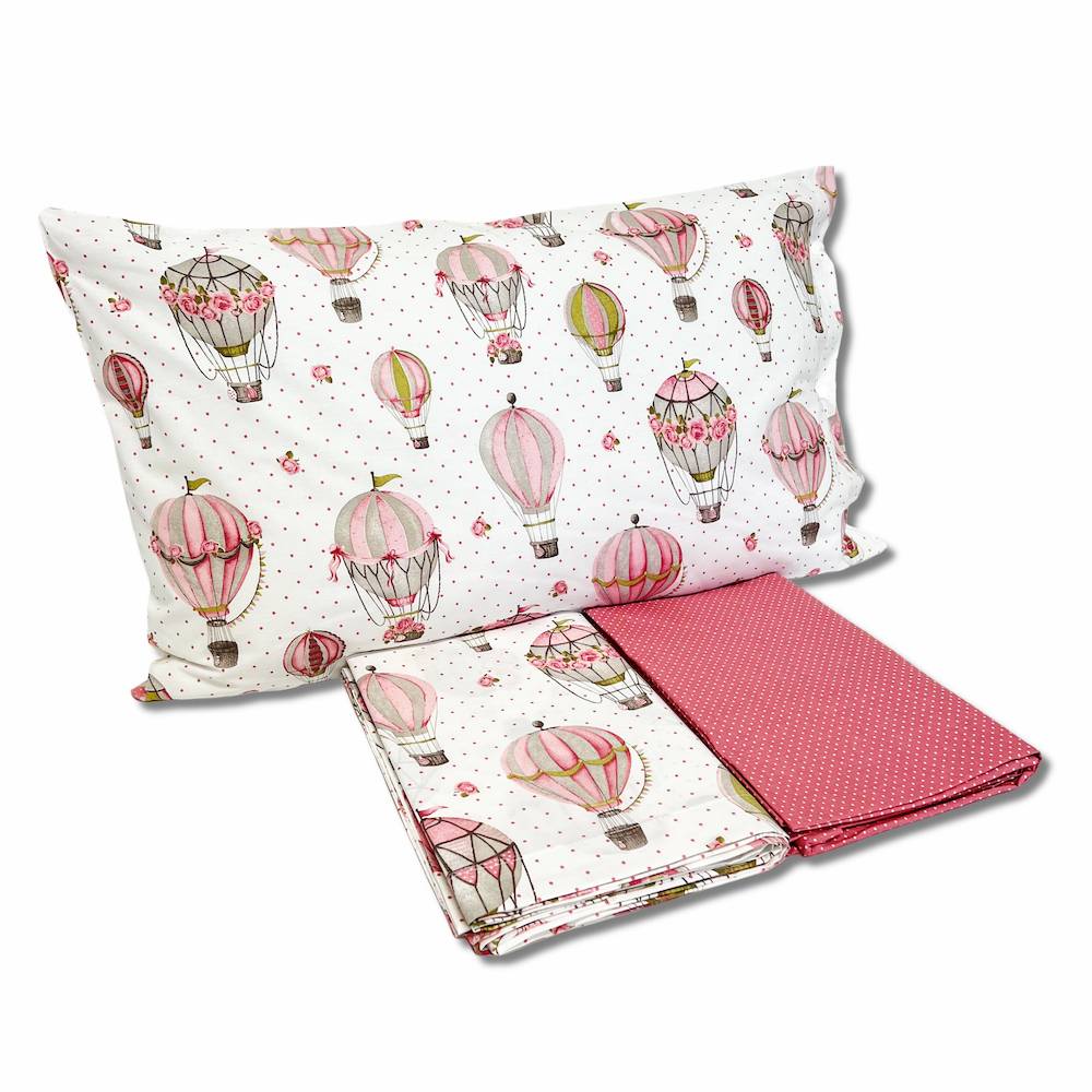 Completo Lenzuola Mongolfiere rosa singolo