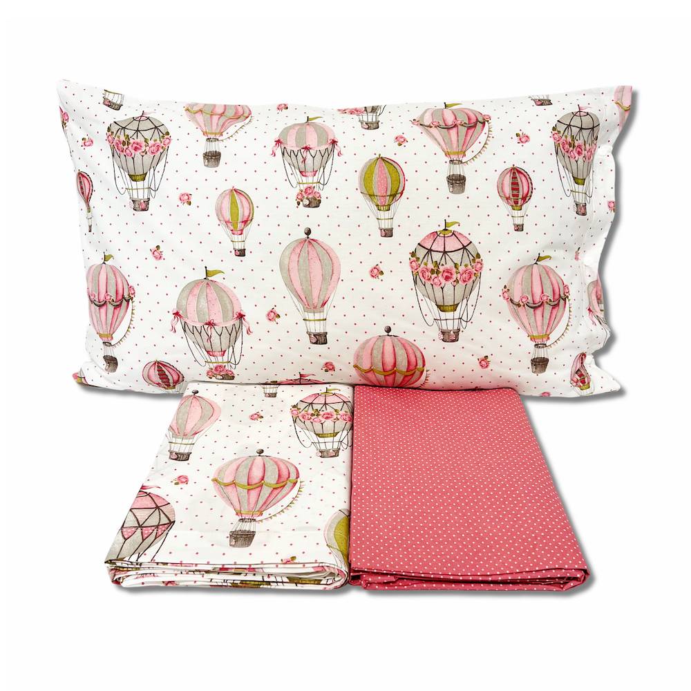 Completo Lenzuola Mongolfiere rosa piazza e mezzo