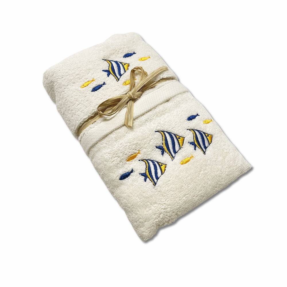 Coppia asciugamani starfish ricamati gialli e blu