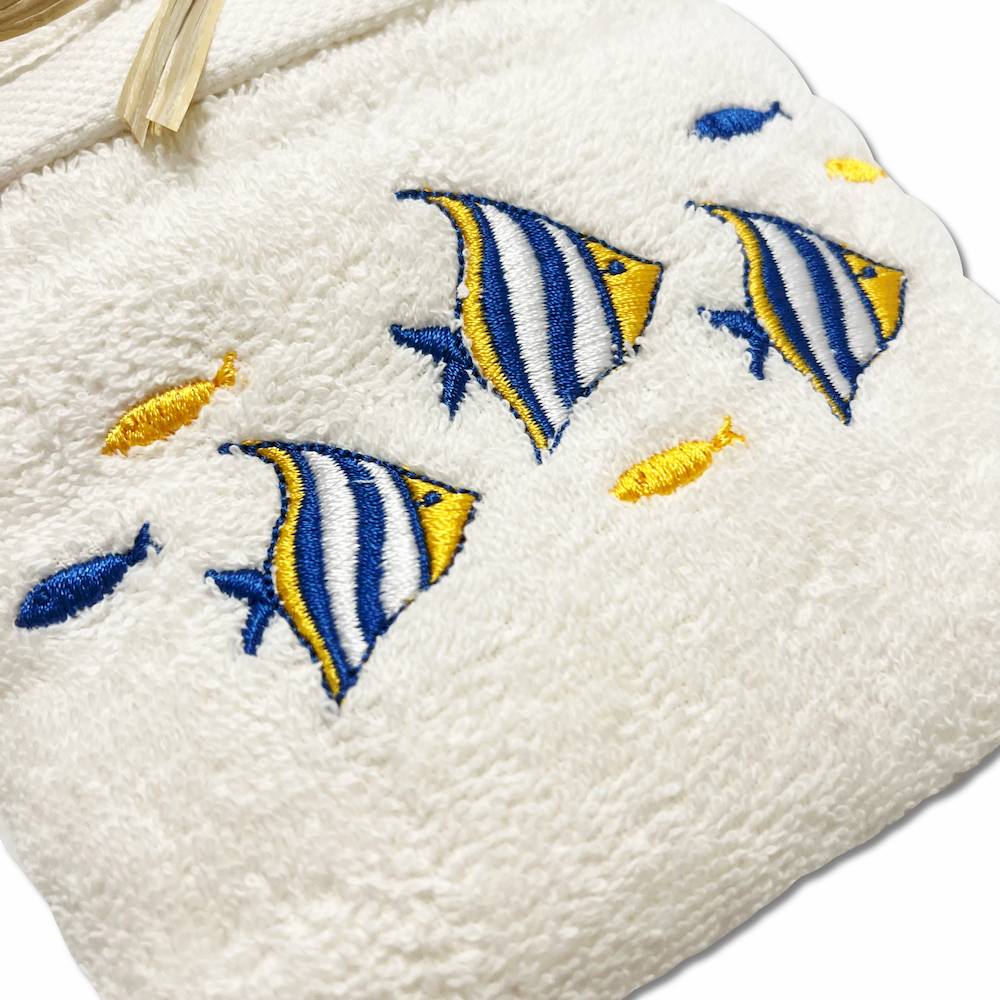 Coppia asciugamani starfish ricamati gialli e blu