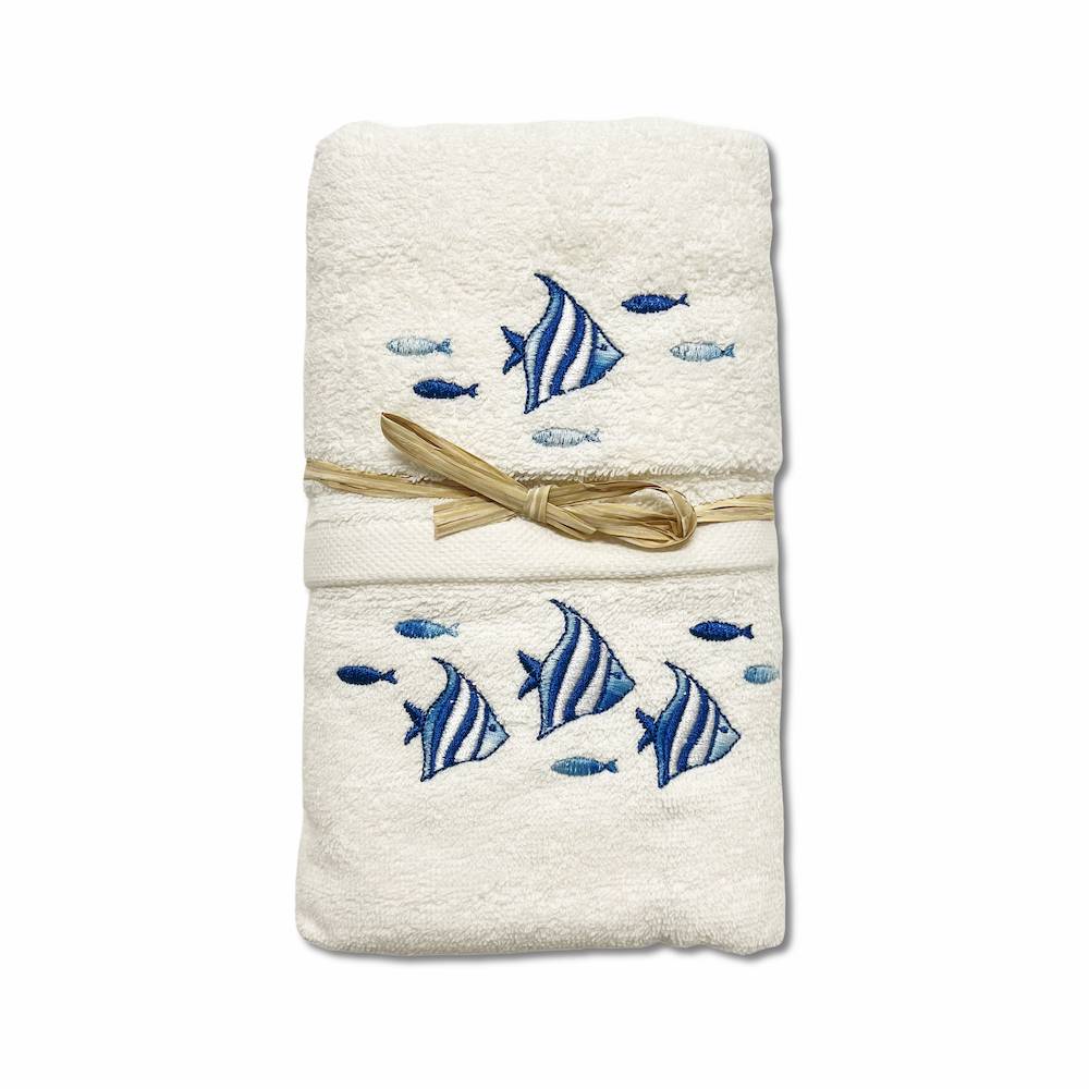 Coppia asciugamani starfish ricamati blu