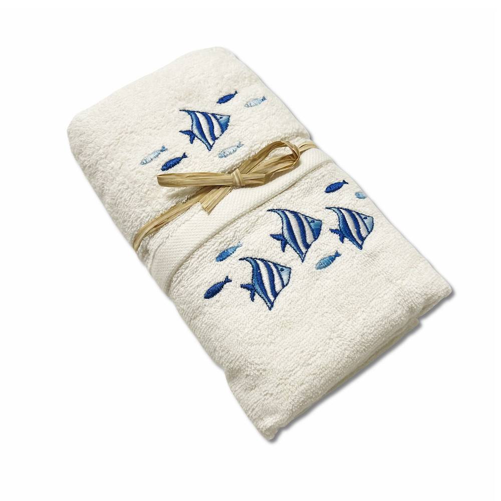 Coppia asciugamani starfish ricamati blu