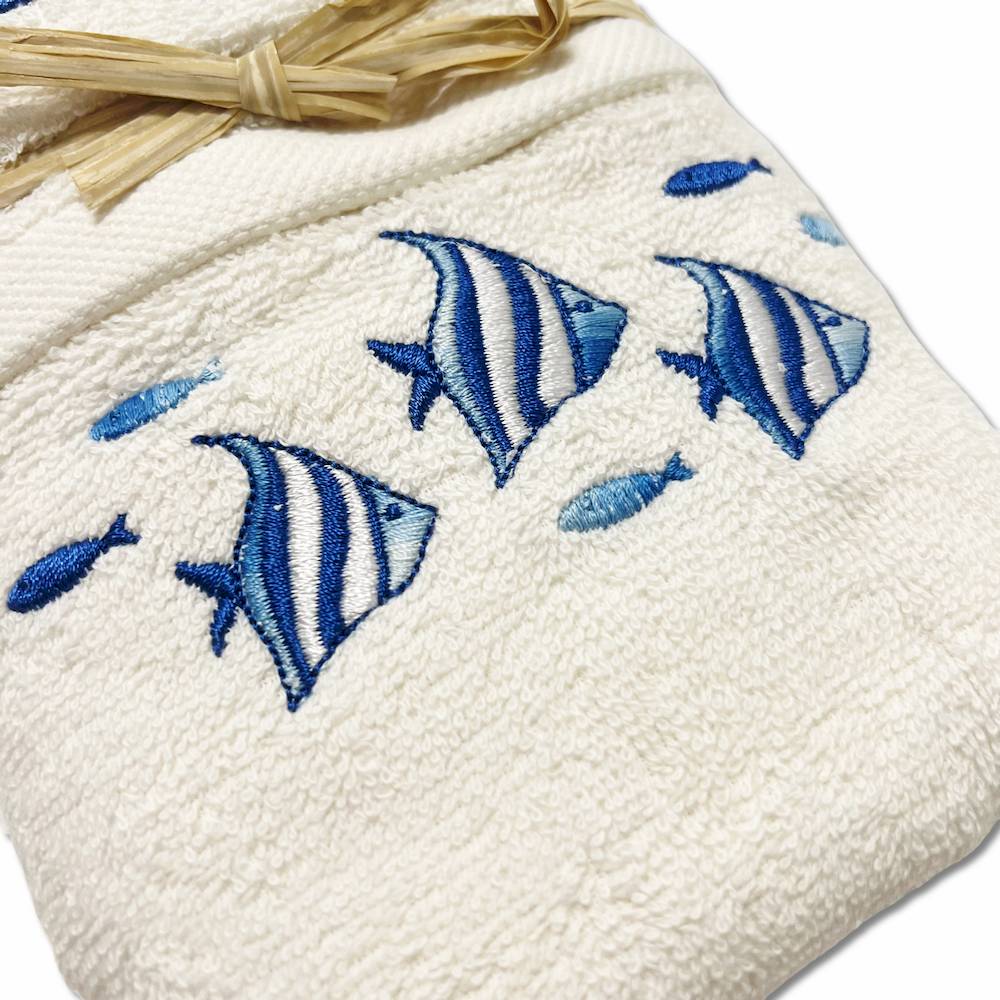 Coppia asciugamani starfish ricamati blu