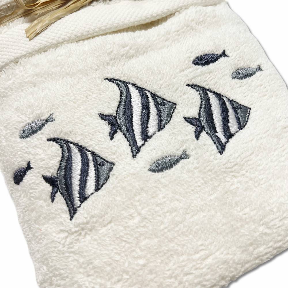 Coppia asciugamani starfish ricamati grigio