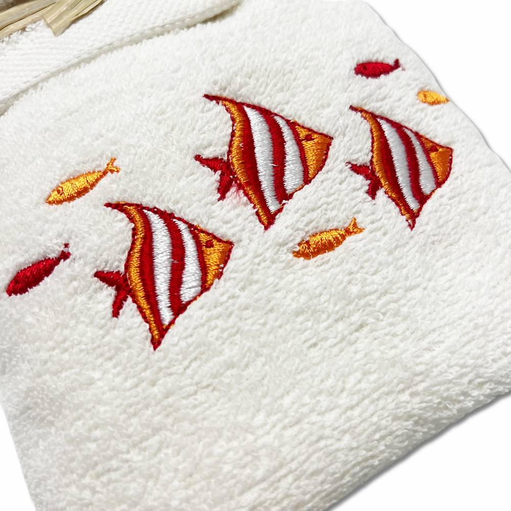 Coppia asciugamani starfish ricamati rossi