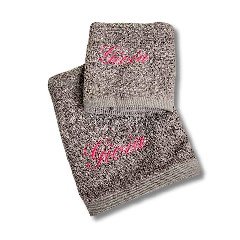 Coppia asciugamani chicco di riso grigio fumo Personalizzato