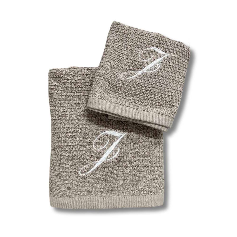 Coppia asciugamani chicco di riso tortora personalizzato