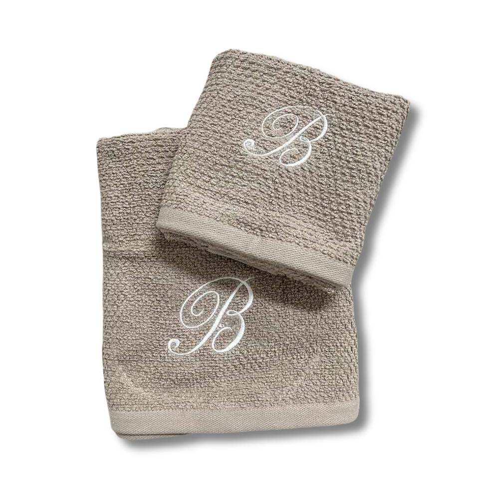 Coppia asciugamani chicco di riso tortora personalizzato