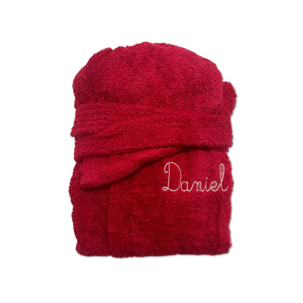 Accappatoio bambino in spugna con cappuccio rosso Personalizzato